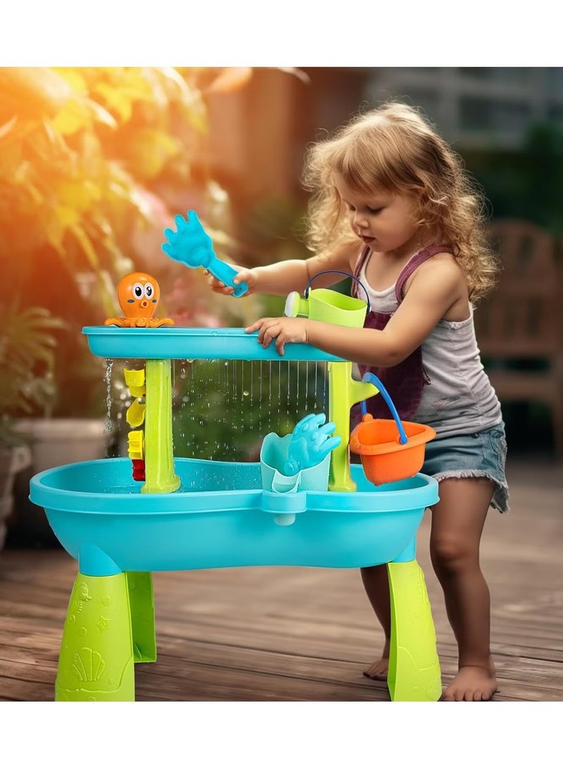 XICEN 2-Tier Water Table & Sand Table for Kids, 34PCS Beach Toys Includes Bucket & Sand Shovel, Outdoor Activity Table for Boys Girls, Play Tables for Outside Backyard - Image 5