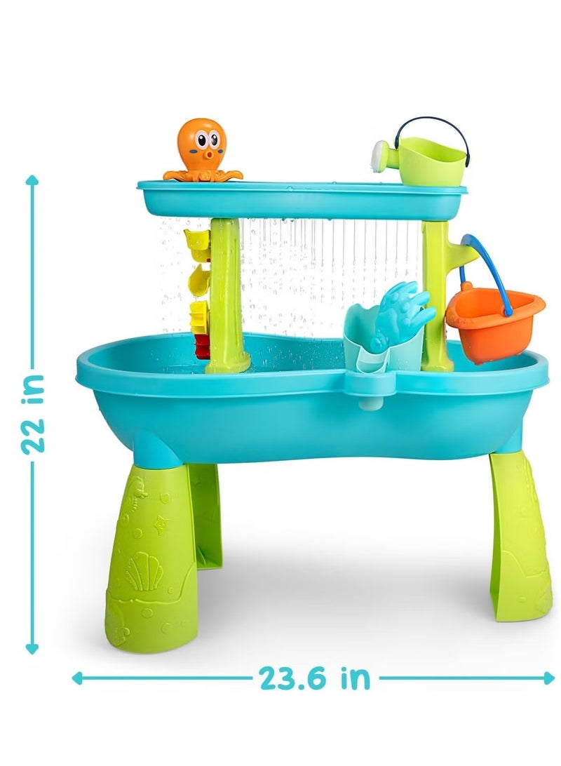 XICEN 2-Tier Water Table & Sand Table for Kids, 34PCS Beach Toys Includes Bucket & Sand Shovel, Outdoor Activity Table for Boys Girls, Play Tables for Outside Backyard - Image 4