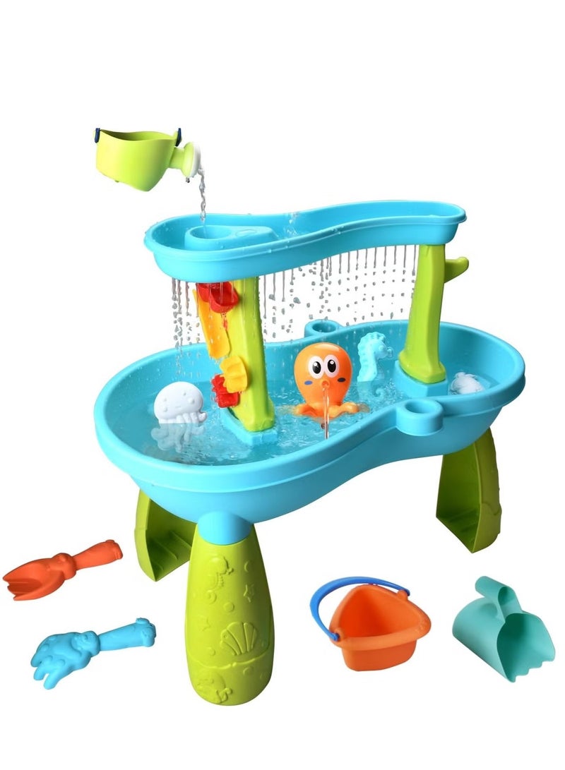 XICEN 2-Tier Water Table & Sand Table for Kids, 34PCS Beach Toys Includes Bucket & Sand Shovel, Outdoor Activity Table for Boys Girls, Play Tables for Outside Backyard - Image 2