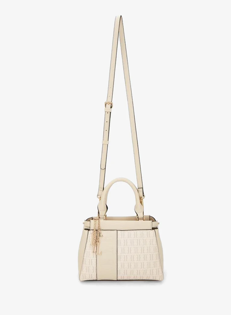 ELLE Monogram Print Satchel Bag With Detachable Strap