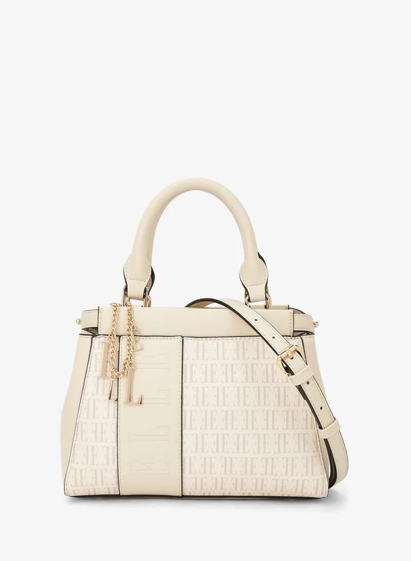 ELLE Monogram Print Satchel Bag With Detachable Strap