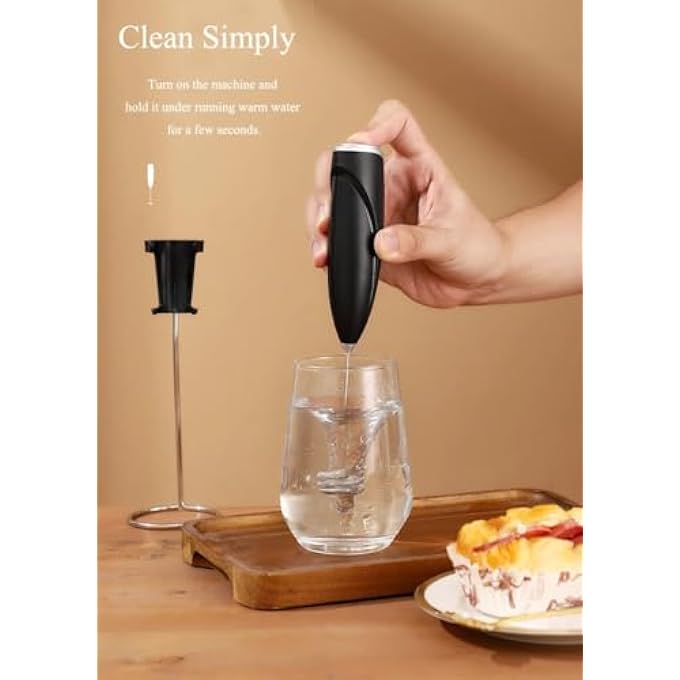 ريحني خفاقة حليب يدوية لتحضير رغوة القهوة، خفاقة كهربائية لتحضير لاتيه، كابتشينو، فرابيه، ماتشا، شوكولاتة ساخنة، خلاط بيض يدوي متعدد الأغراض، أبيض - Image 4