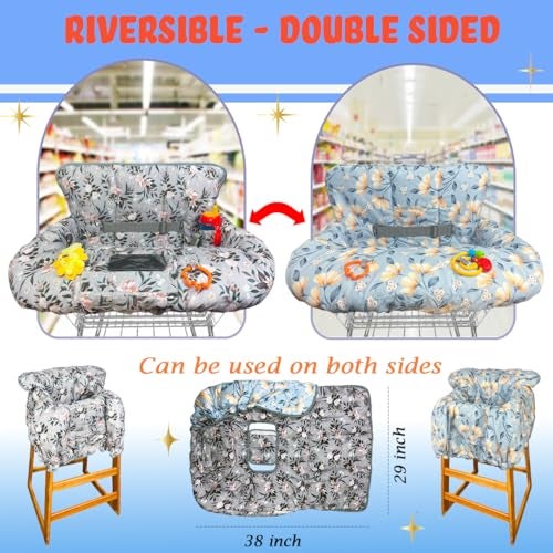JOWEY Shopping Cart Cover for Baby and Toddler Waterproof Grocery Cart and High Chair Cover Soft Padded Cart Cover for Babies Universal Fit for Costco Target and Restaurant High Chairs - Image 3