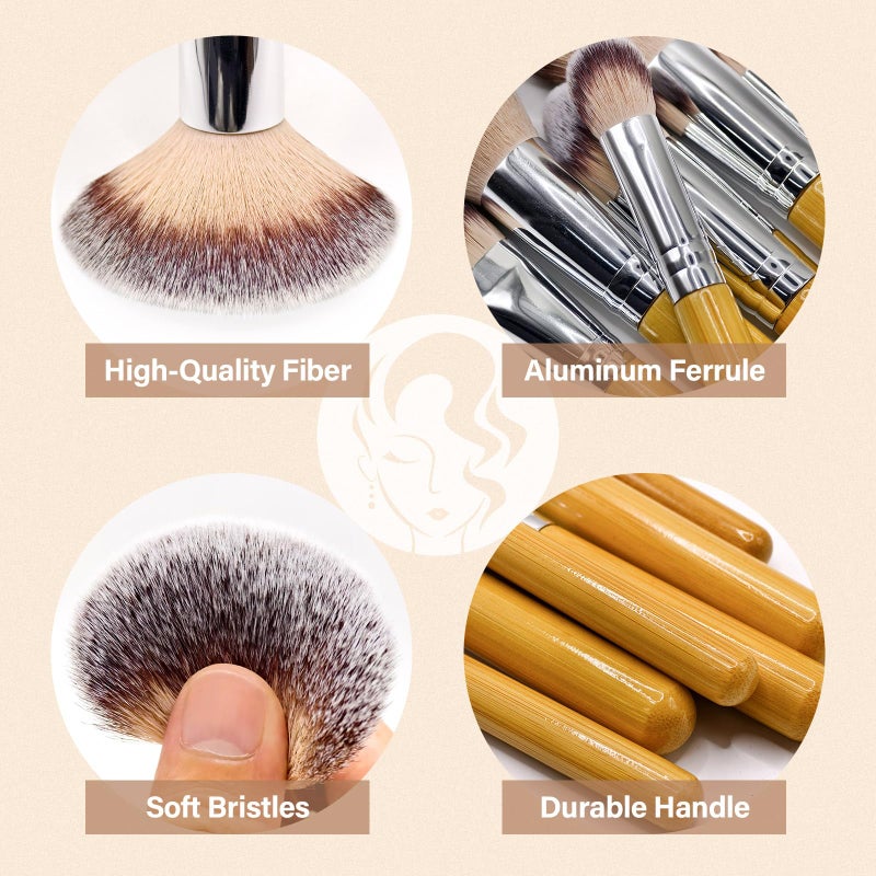 Mlemle Makeup Brushes Set, Mlemle Professional 26 Pcs Makeup Kit, Include Concealers Powder Foundation Eye Blush shadows 21 Pcs Bamboo Makeup Brushes and 3 Makeup Sponge, 2 Powder Puff (A03) - Image 4