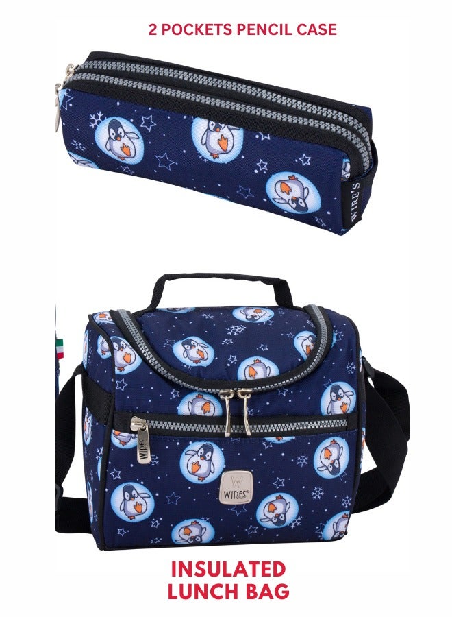 Wires 3 Piece Kids School Trolley Bag laptop compartment 4 Wheels With Lunch bag & Pencil Case - Image 5