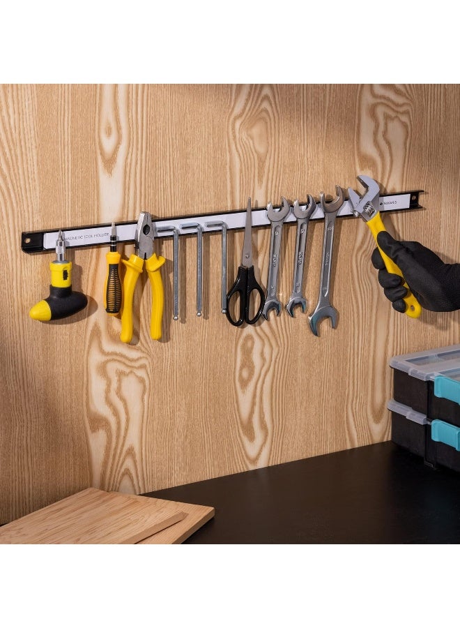 Navaris Set Of 3 Magnetic Tool Holder Rack - 24 Inch Heavy Duty Garage Wall Holder Strip For Tools - Tool Bar With Magnet For Screwdriver, Wrench  - Image 4