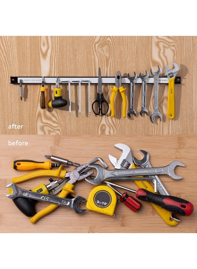 Navaris Set Of 3 Magnetic Tool Holder Rack - 24 Inch Heavy Duty Garage Wall Holder Strip For Tools - Tool Bar With Magnet For Screwdriver, Wrench  - Image 1