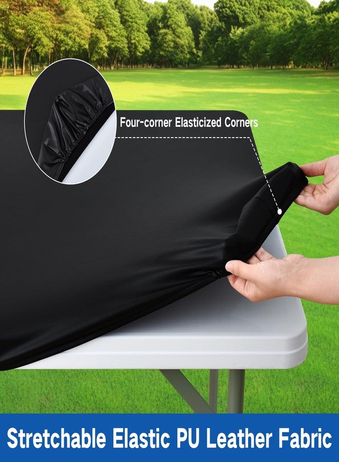 Nacuci PU Waterproof and Oilproof Fitted Tablecloth Elastic Stretch Table Cover, Wipeable Square Table Cloth for Kitchen, Dining, Picnic, Party, Indoor and Outdoor (Black, 34"x34") - Image 4