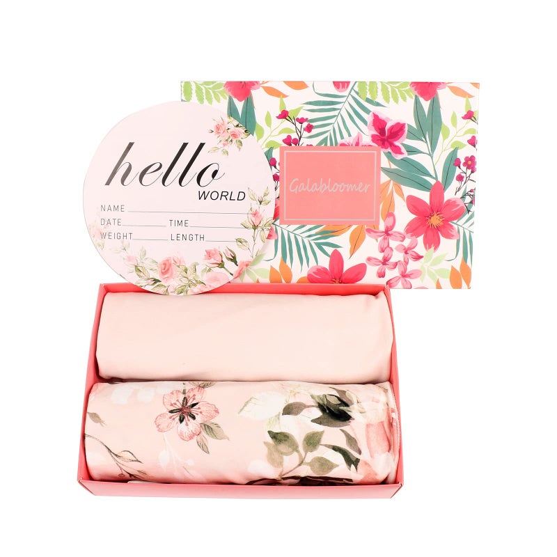 Galabloomer Receiving Blanket Headband Set Flower Print Baby Swaddle Blankets Vintage Rose - Image 2