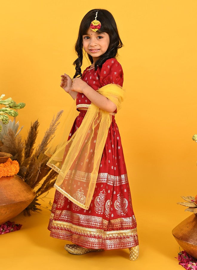 Saka Designs Maroon Printed Lehenga Choli Set for Girls - Image 4