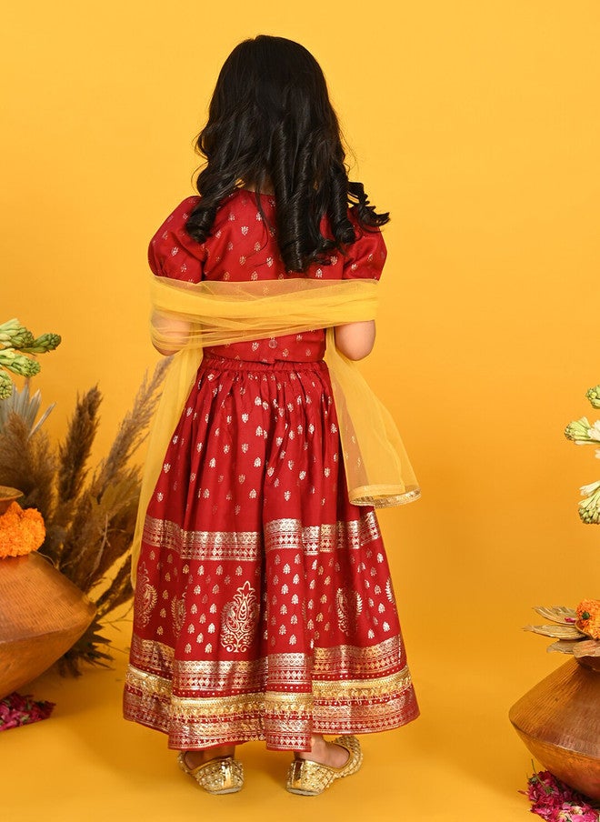Saka Designs Maroon Printed Lehenga Choli Set for Girls - Image 5
