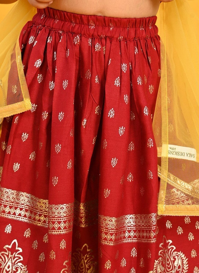 Saka Designs طقم ليهينغا تشولي مطبوع باللون الماروني للفتيات - Image 4