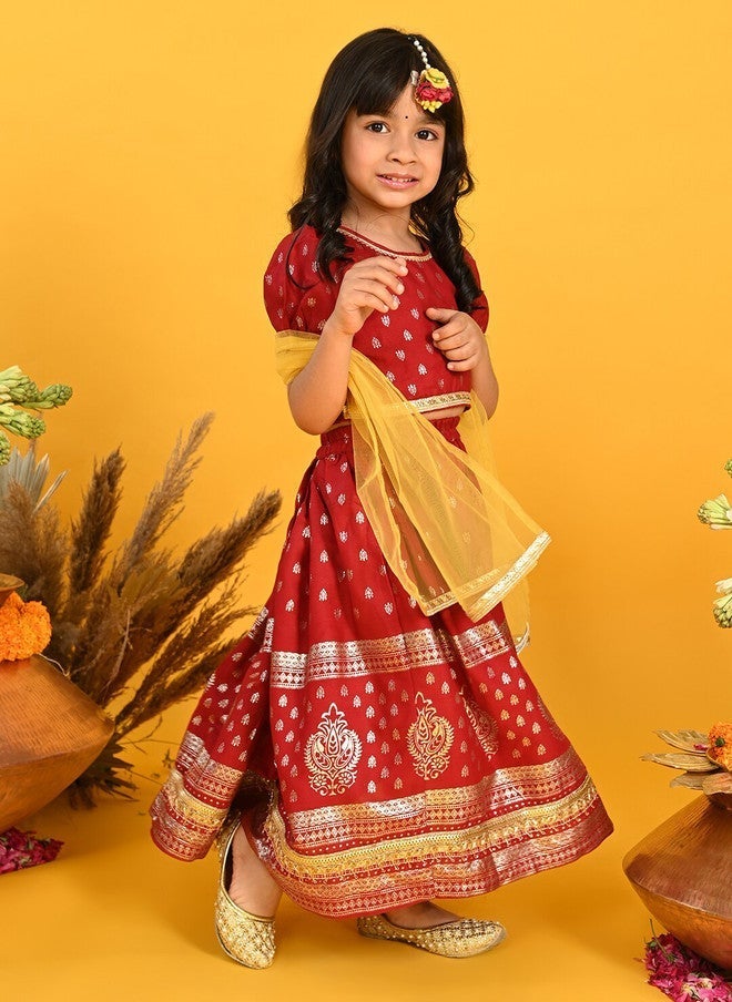 Saka Designs طقم ليهينغا تشولي مطبوع باللون الماروني للفتيات - Image 5