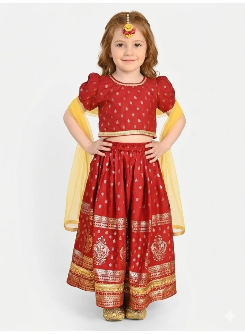 Saka Designs Maroon Printed Lehenga Choli Set for Girls