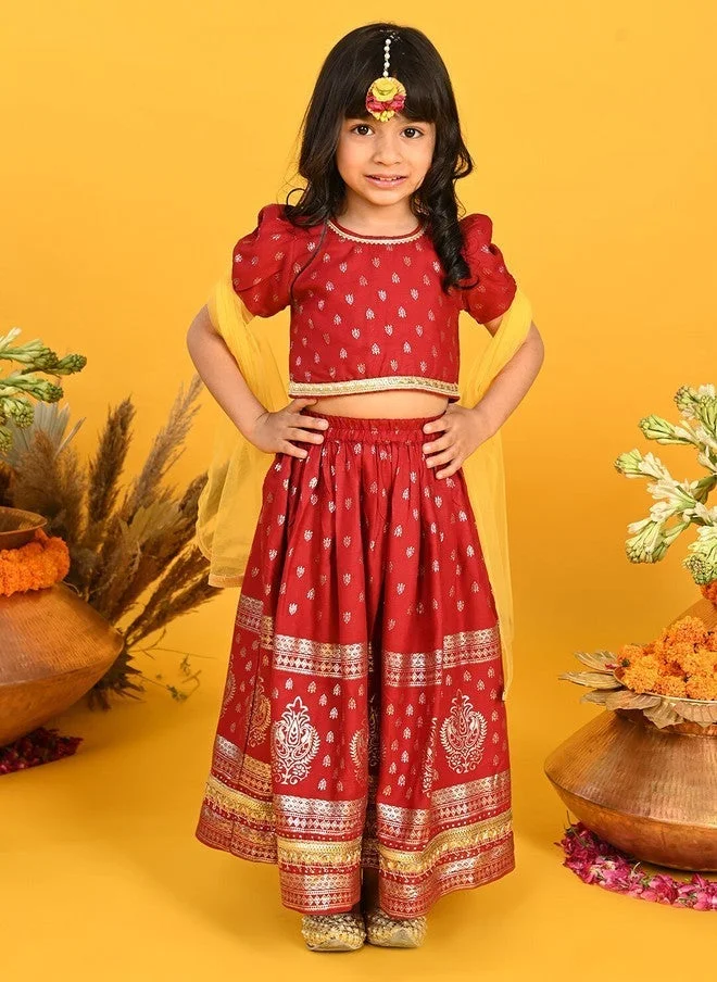 Saka Designs Maroon Printed Lehenga Choli Set for Girls