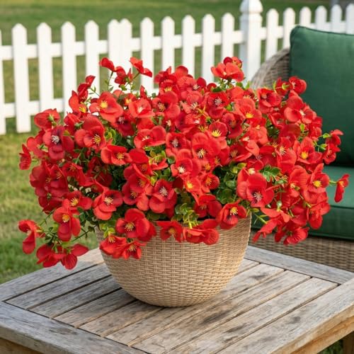 trytuny Artificial Flowers for Outdoor, Realistic Faux Plants for Outside Indoor Porch Patio Window Box Planter Home Decor (12pcs -red) - Image 1