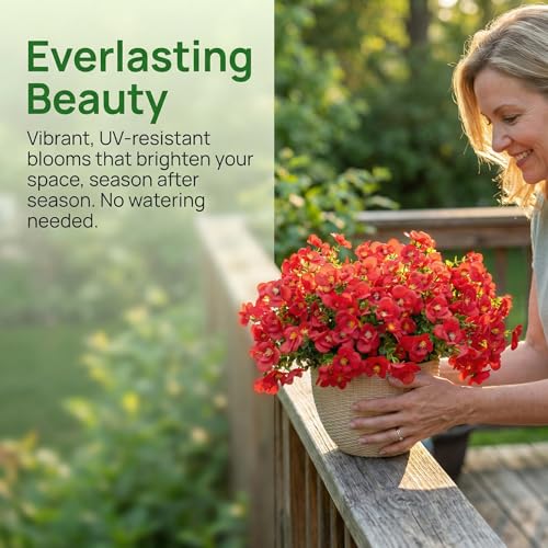 trytuny Artificial Flowers for Outdoor, Realistic Faux Plants for Outside Indoor Porch Patio Window Box Planter Home Decor (12pcs -red) - Image 5