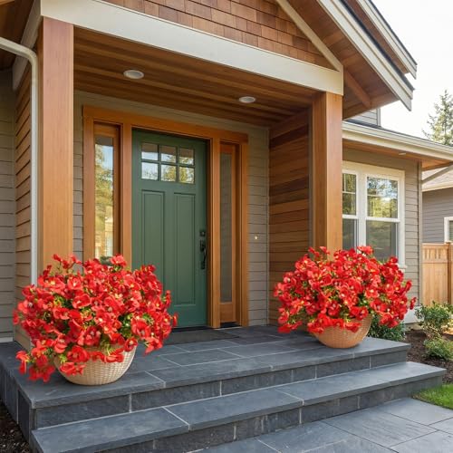 trytuny Artificial Flowers for Outdoor, Realistic Faux Plants for Outside Indoor Porch Patio Window Box Planter Home Decor (12pcs -red) - Image 2