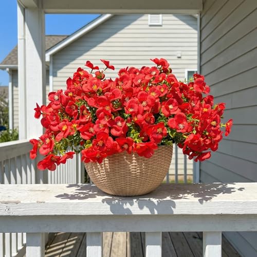 trytuny Artificial Flowers for Outdoor, Realistic Faux Plants for Outside Indoor Porch Patio Window Box Planter Home Decor (12pcs -red) - Image 4