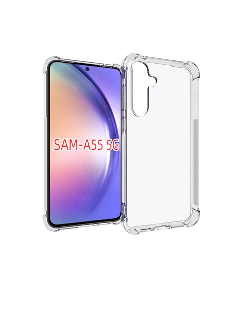 غطاء حماية مرن من مادة TPU ممتص للصدمات بأربع زوايا لهاتف Samsung Galaxy A55 5G شفاف
