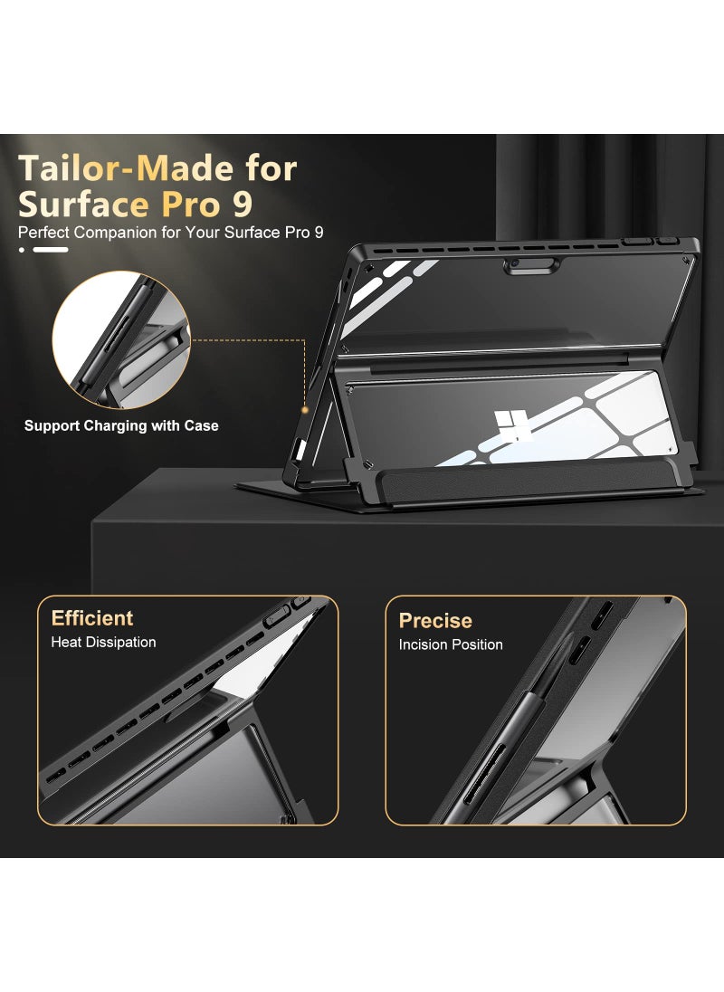 Infiland INFILAND Microsoft Surface Pro 11/10/9 Case, Military-Grade Drop Protection High Clearity Case Leather Cover Designed for Surface Pro 11th Edition AI, Work with Type Cover Keyboard, Black  - Image 2