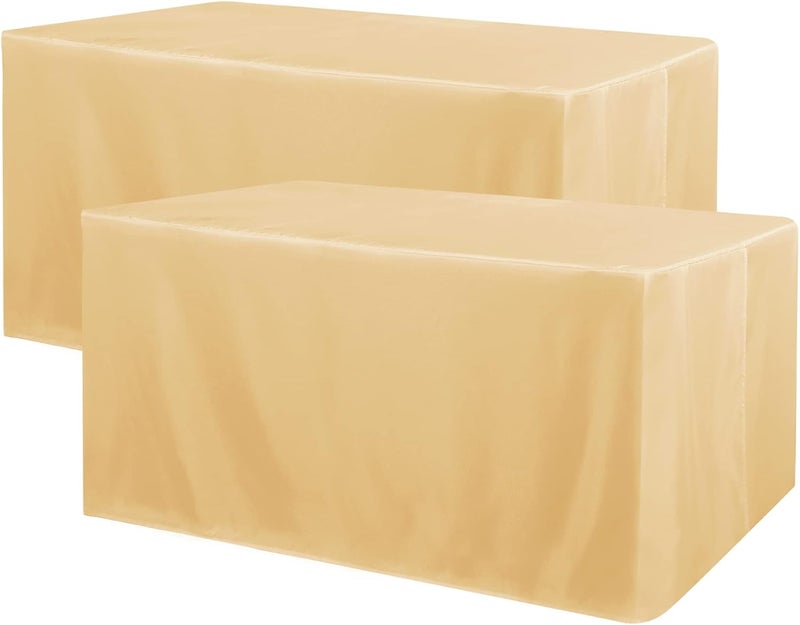 Obstal 2 Pack Table Clothes for 6 Foot Rectangle Tables - Water Resistant Washable Fabric Polyester Rectangle Table Cover for Outdoor/Indoor Usese, 72L x 30W x 30H Inches, Champagn - Image 1
