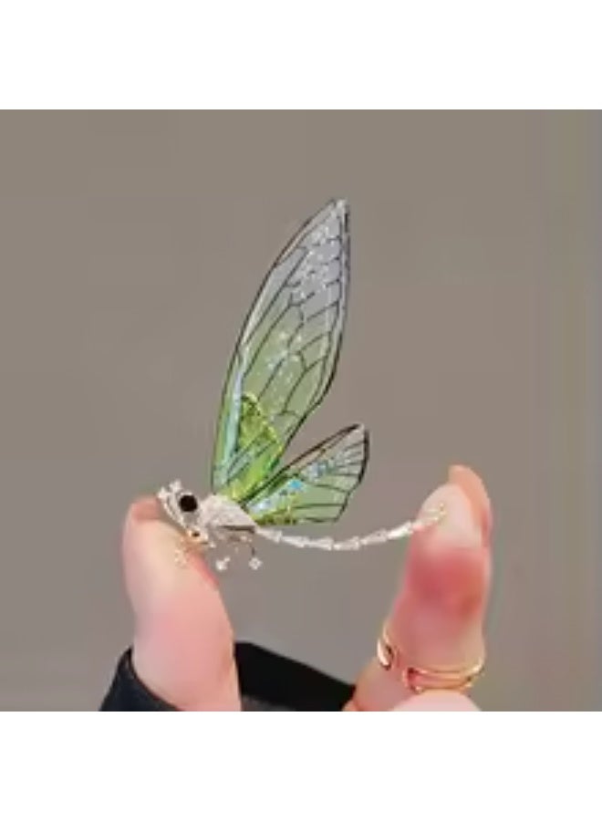 Golden Green Zirconic Dragonfly Brooch