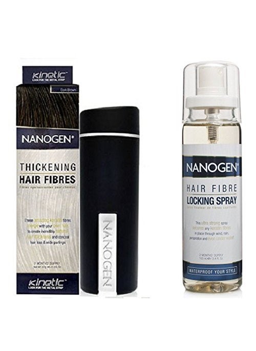 Nanogen Combo of Nanogen Thickening Hair Fibres Dark Brown 30gms with Hair Fiber Locking Spray 100ml 