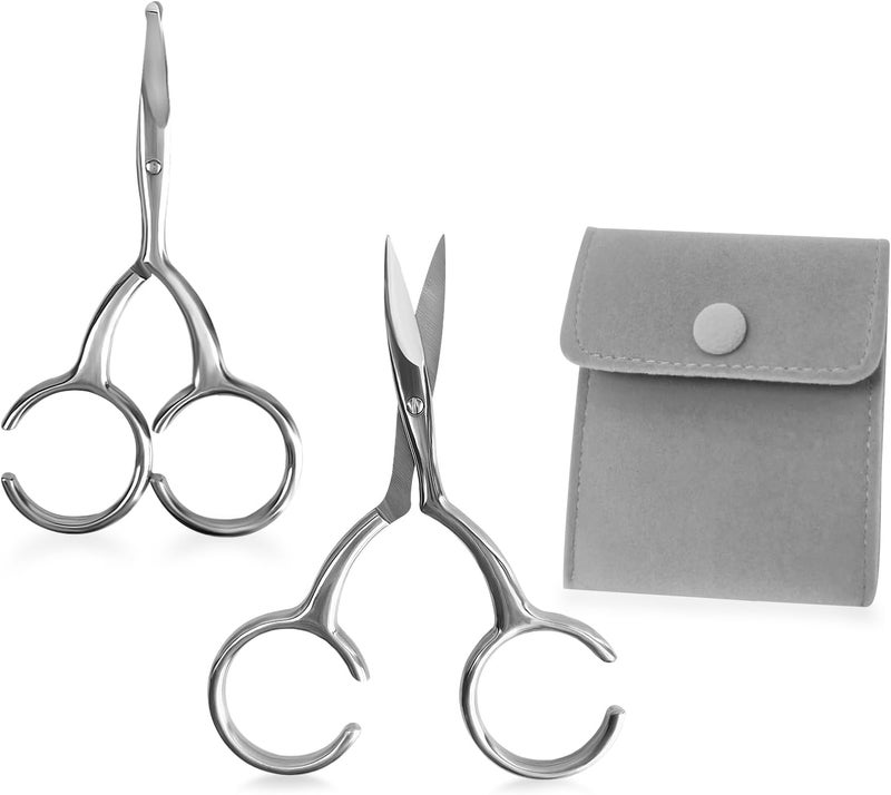jaxiria Curved and Rounded Scissors For Men/Women Facial Hair Cutting - Hair Cuticle Manicure Scissors Shears Kit - for Eyebrows, Nose Hair, Beard/Mustache, Eyelashes, (2 Pack)