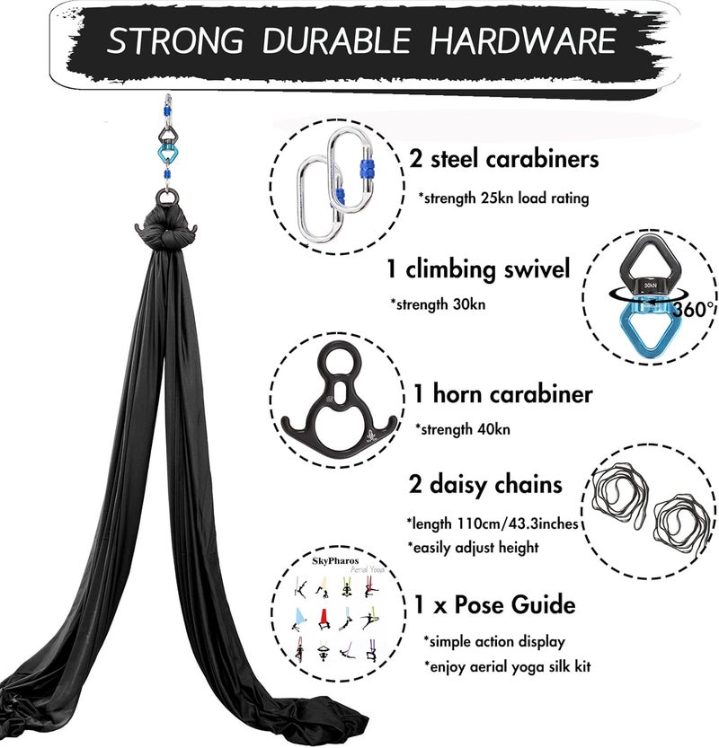 SKYPHAROS Aerial Silks Yoga Swing Set - 9/11 Yards Aerial Yoga Hammock Kit Anti-Gravity Flying for Fitness, Low/Non Stretch Nylon Tricot Fabric Hardware Included for Dance - Image 2