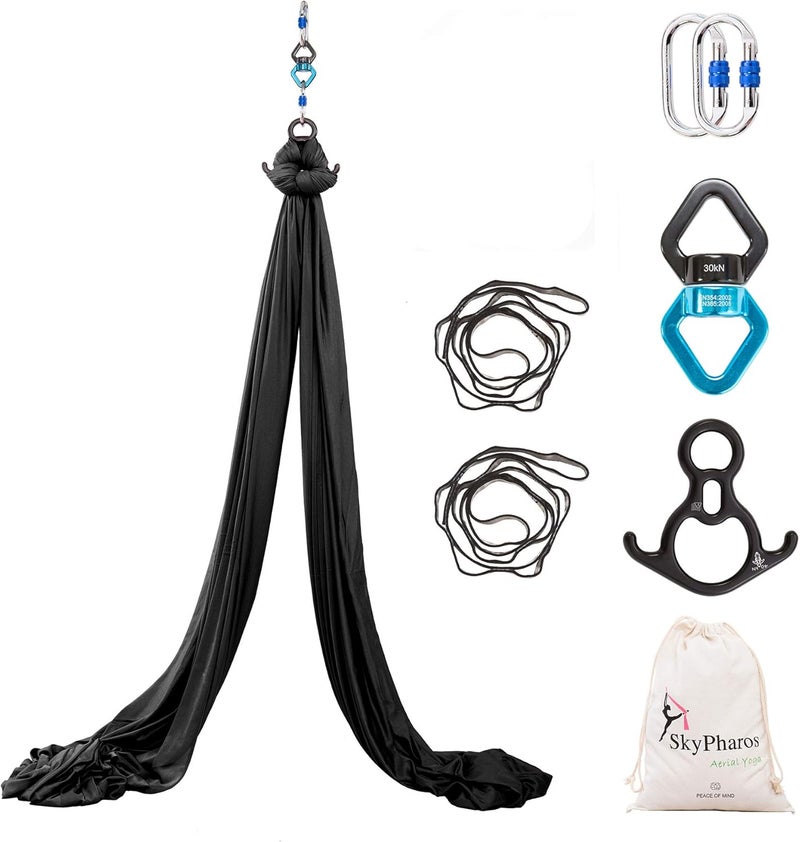 SKYPHAROS Aerial Silks Yoga Swing Set - 9/11 Yards Aerial Yoga Hammock Kit Anti-Gravity Flying for Fitness, Low/Non Stretch Nylon Tricot Fabric Hardware Included for Dance - Image 1