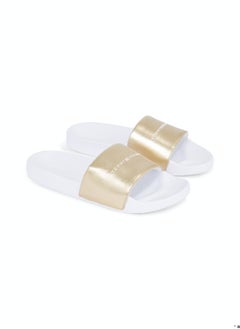TOMMY HILFIGER Women's Metallic Logo Pool Slides -  Polyester mix upper, Gold  - Image 1