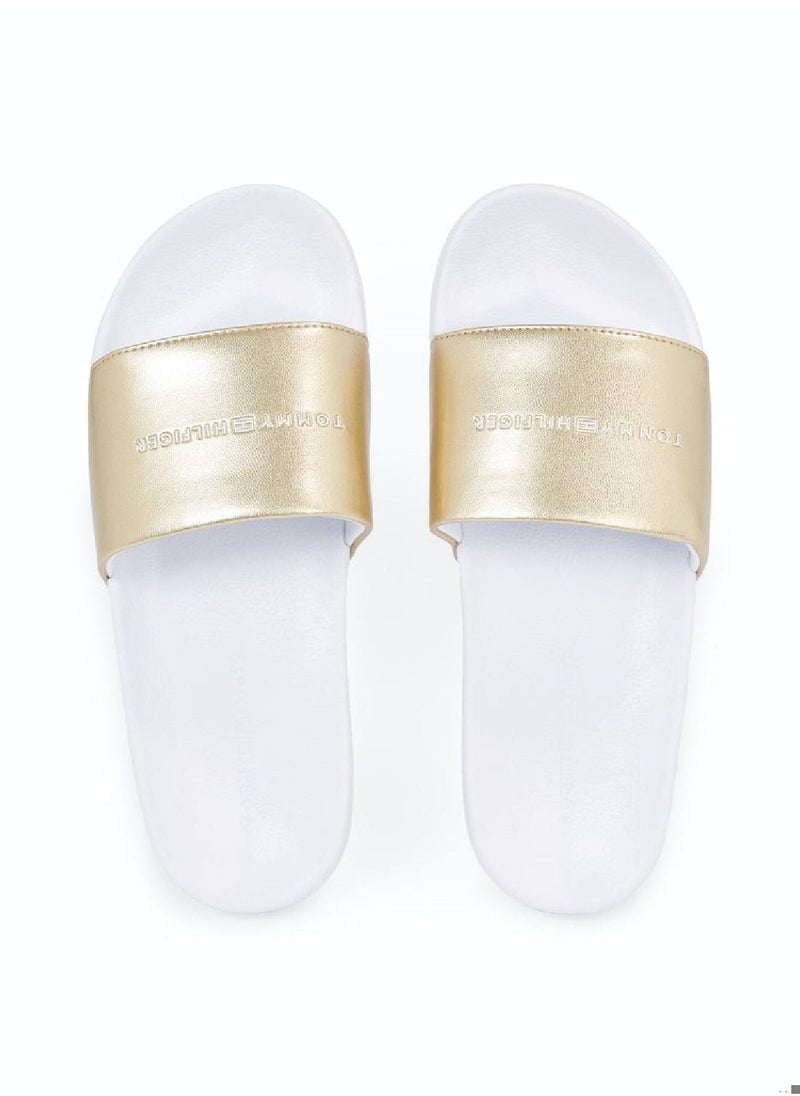 TOMMY HILFIGER Women's Metallic Logo Pool Slides -  Polyester mix upper, Gold  - Image 3