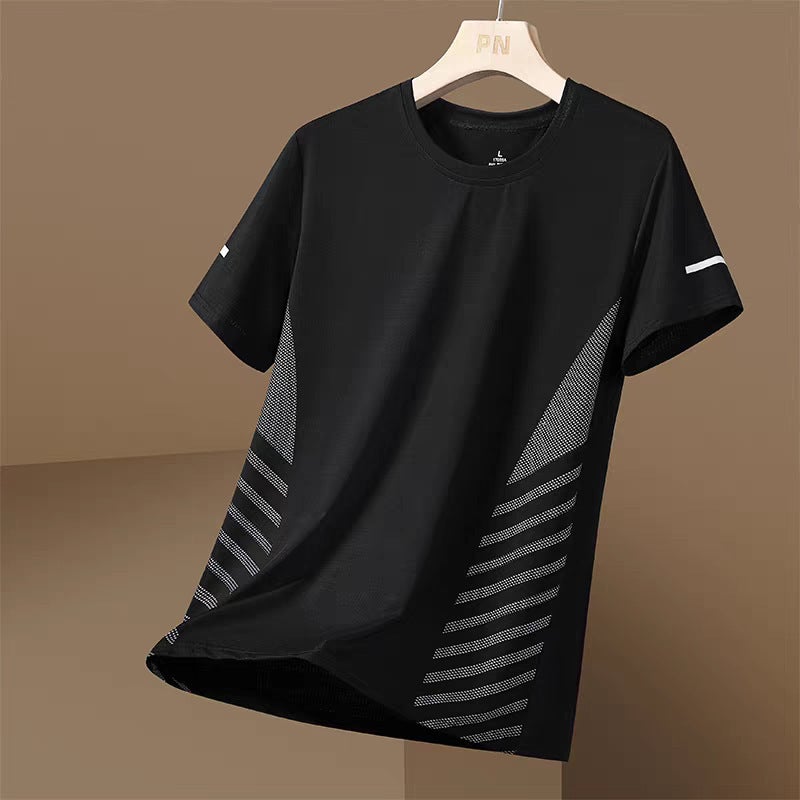 Ice Silk Short-sleeved T-shirt Mens Summer Thin Mesh Breathable Large Size Cool-feeling Quick-drying Running Sports T-shirt Top M30 White - Image 2