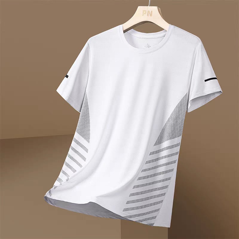 Ice Silk Short-sleeved T-shirt Mens Summer Thin Mesh Breathable Large Size Cool-feeling Quick-drying Running Sports T-shirt Top M30 White - Image 1
