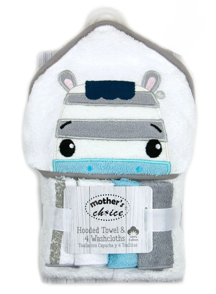 IKKXA hooded towel and wash cloth set ZEBRA PEEKABOO IT3503