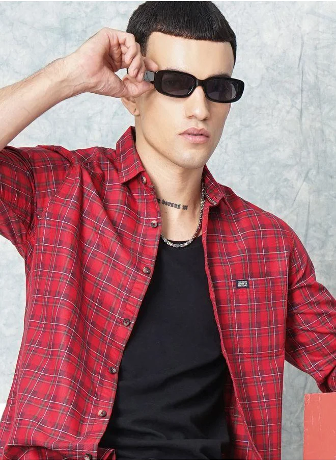 The Indian Garage Co Men Slim Fit Checkered Full Sleeves Spread Collar Casual Shirt
