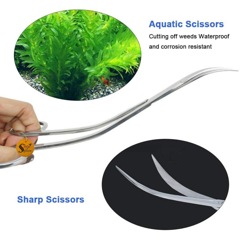 Sage Square Aquarium Tongs Scissor - Premium Stainless Steel Tool for Aquascaping, Fish Tank & Aquatic Plant Care | Wave Curve Scissors, Scaping Tongs,Plant Trimming, Aquatic Plant Placement - Image 1