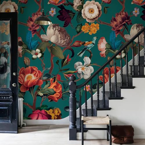 Zeeko Floral Wall Mural Peel and Stick Wallpaper 148 W x 98 H Removable Large Mural Vintage Wall Paper SelfAdhesive Wall Mural for Bedroom Livingroom Home Art Decor Dark Blue Mural Wallpaper - Image 3