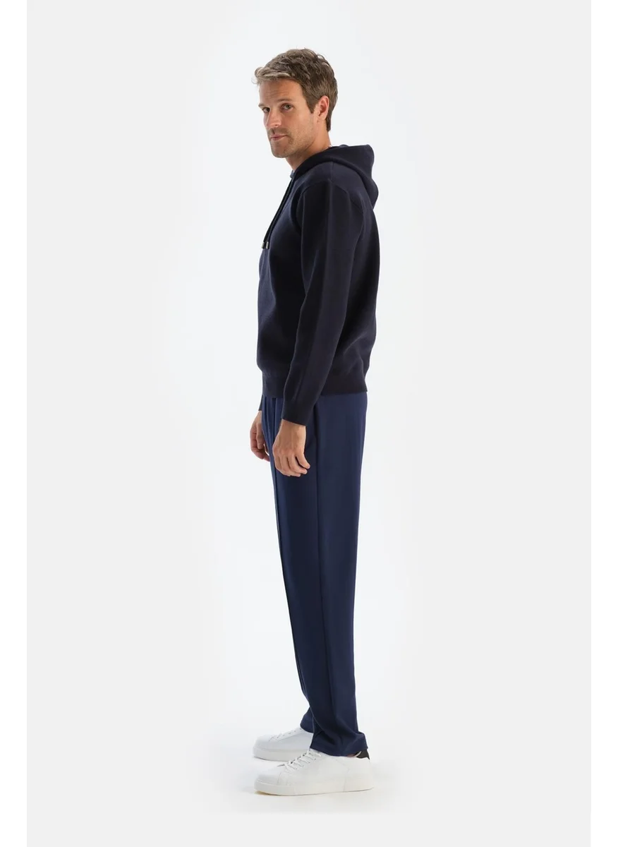 داجي Navy Blue Men's Modal Ribbed Detailed Sweatpants
