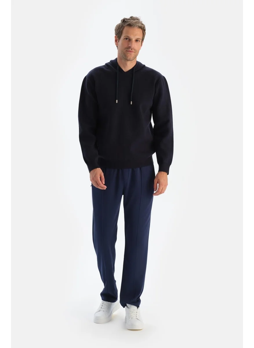 داجي Navy Blue Men's Modal Ribbed Detailed Sweatpants