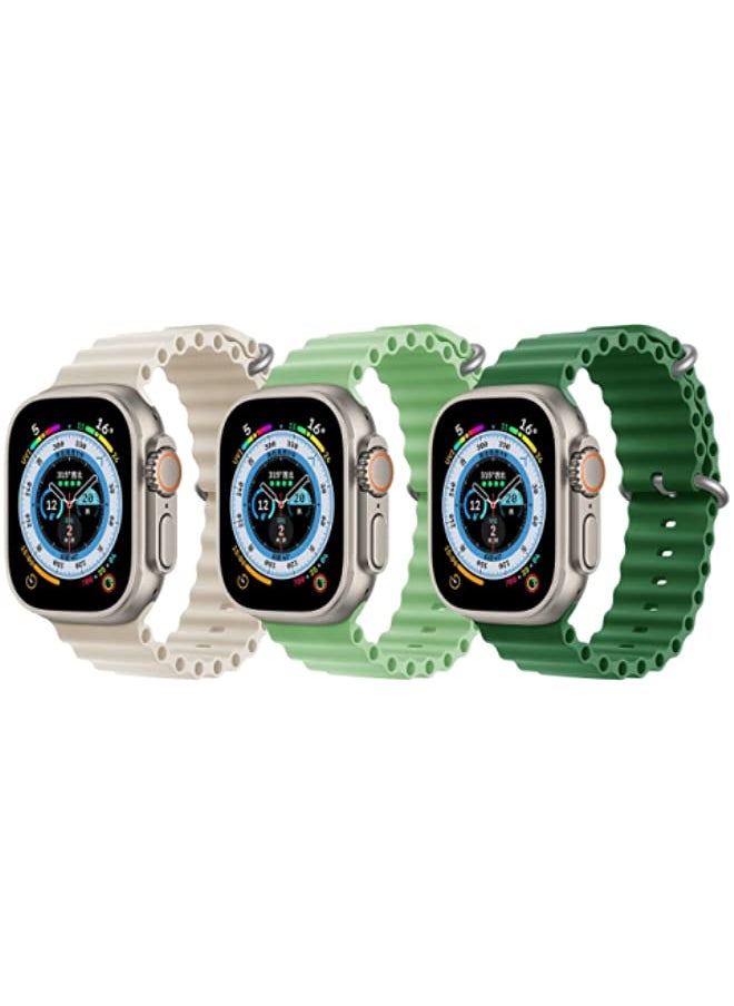 vesus - Silicone Ocean Band Strap for Apple Watch 38/40/41mm Pearl White/Mint Green/Dark Green Set of 3 - Image 1