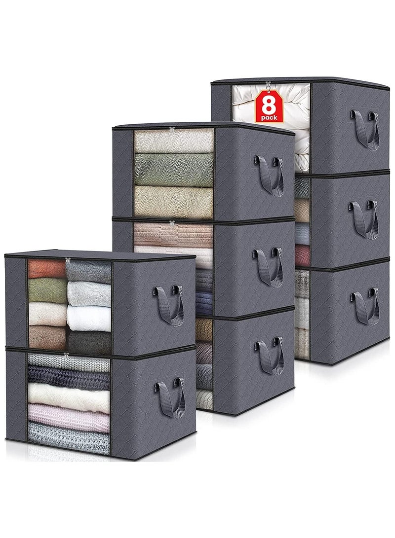 8 Pack Large Storage Bags, Clothes Storage Bins Foldable Closet Organizers Storage Containers with Durable Handles Thick Fabric for Blanket Comforter Clothing Bedding - Image 1