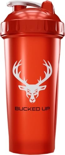 Bucked Up زجاجة شاكر باكِد أب المثالية 28 أونصة خالية من BPA آمنة في غسالة الصحون مقاومة للتسرب زجاجة حمراء بشعار باك الأبيض - Image 2