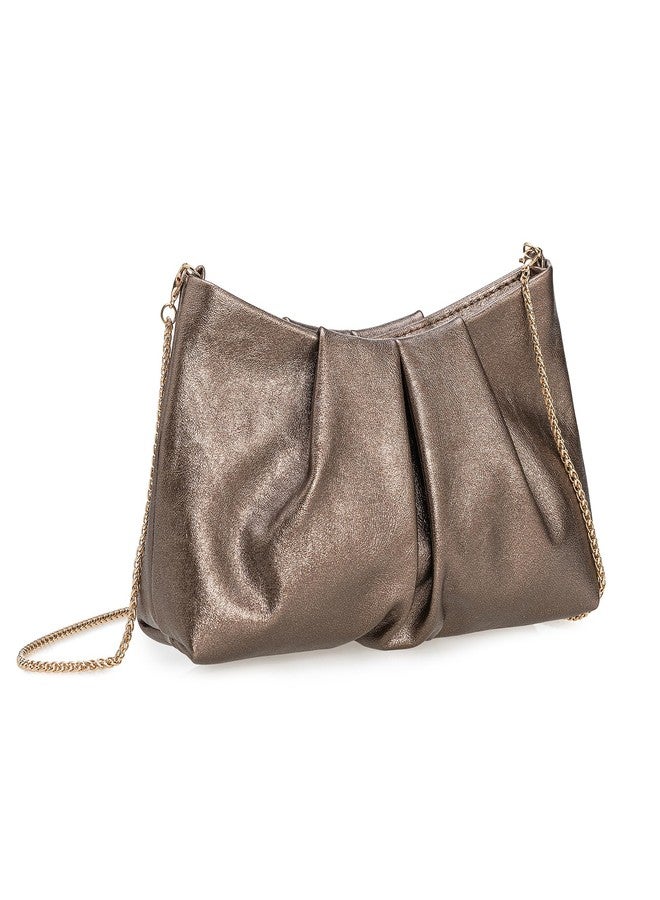 IXEBELLA Pleated PU Clutch Evening Purse for Women Dressy Formal Faux Leather Shoulder Handbag (Bronze) - Image 2