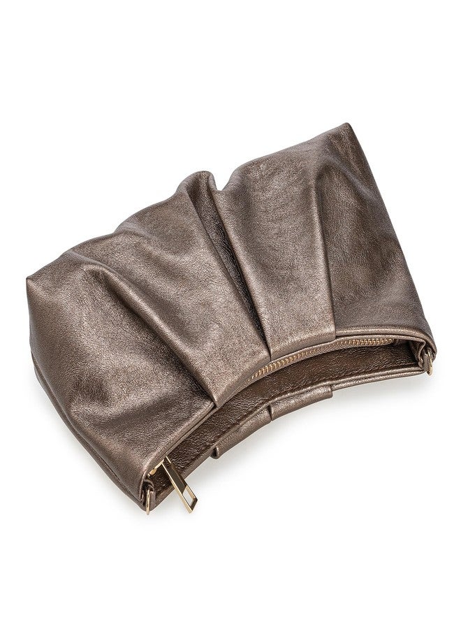 IXEBELLA Pleated PU Clutch Evening Purse for Women Dressy Formal Faux Leather Shoulder Handbag (Bronze) - Image 3