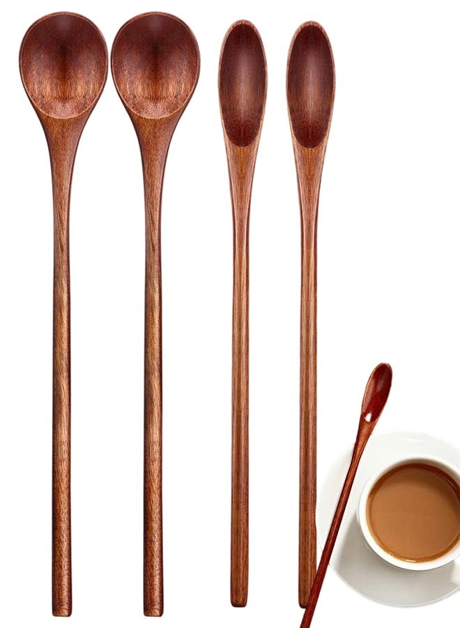ملاعق قهوة خشبية بمقبض طويل، ملعقة خلط خشبية، ملعقة صغيرة يدوية الصنع للتحريك في المطبخ (كوسونوكي، 4 قطع) - Image 1