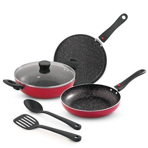 Bergner Sherry Plus Non-Stick 6 pcs Cookware Set, Combo Set with Detachable Handle, 24cm (2.5 L) Kadai with Glass Lid, 24cm (1.6 L) Frying Pan, 25cm Dosa Tawa and 2 Nylon Spatulas (Induction Bottom) - Image 2