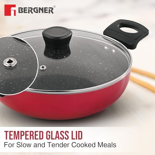 Bergner Sherry Plus Non-Stick 6 pcs Cookware Set, Combo Set with Detachable Handle, 24cm (2.5 L) Kadai with Glass Lid, 24cm (1.6 L) Frying Pan, 25cm Dosa Tawa and 2 Nylon Spatulas (Induction Bottom) - Image 4
