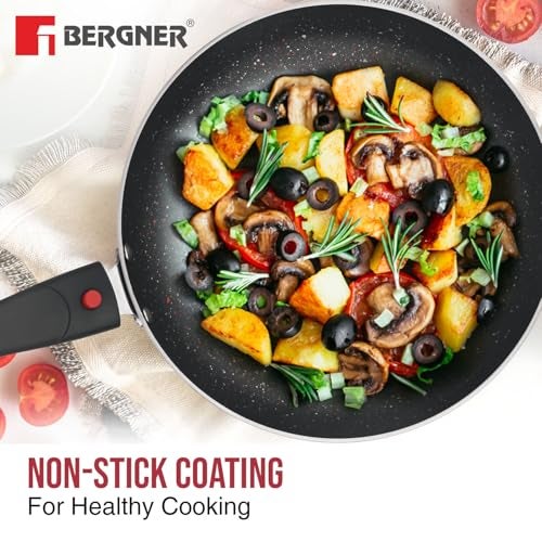 Bergner Sherry Plus Non-Stick 6 pcs Cookware Set, Combo Set with Detachable Handle, 24cm (2.5 L) Kadai with Glass Lid, 24cm (1.6 L) Frying Pan, 25cm Dosa Tawa and 2 Nylon Spatulas (Induction Bottom) - Image 5